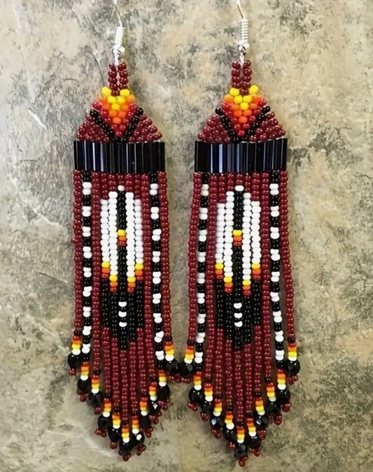 beaded feather earring